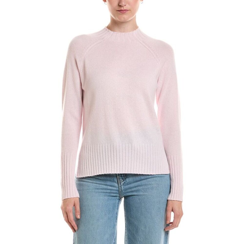 Forte Cashmere Womens  Rib Trim Hi Low Funnel Neck 100% Cashmere Sweater, Pink